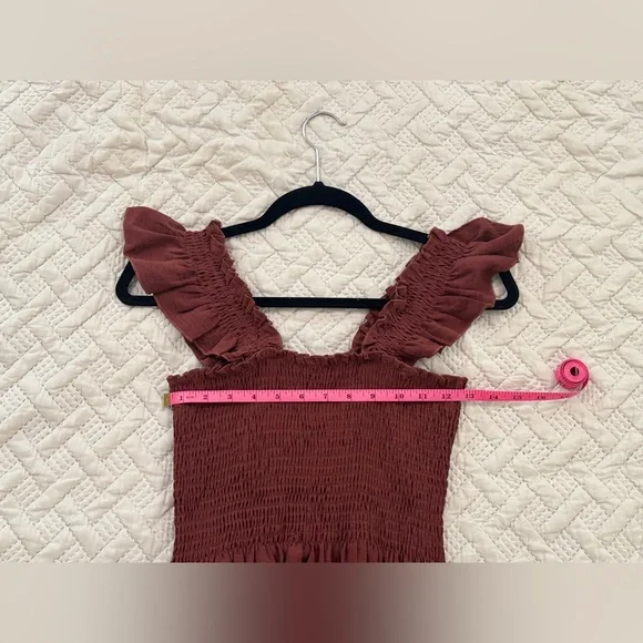 Boho Ruffled Square-Neck Smocked Mini Dress, Soft-Rust Colored, Size XS - Picture 6 of 9